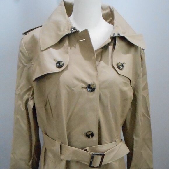 Ladies London Fog British Khaki Hooded Trench Coat w/Belt-Size-XL-NWT - Picture 1 of 9